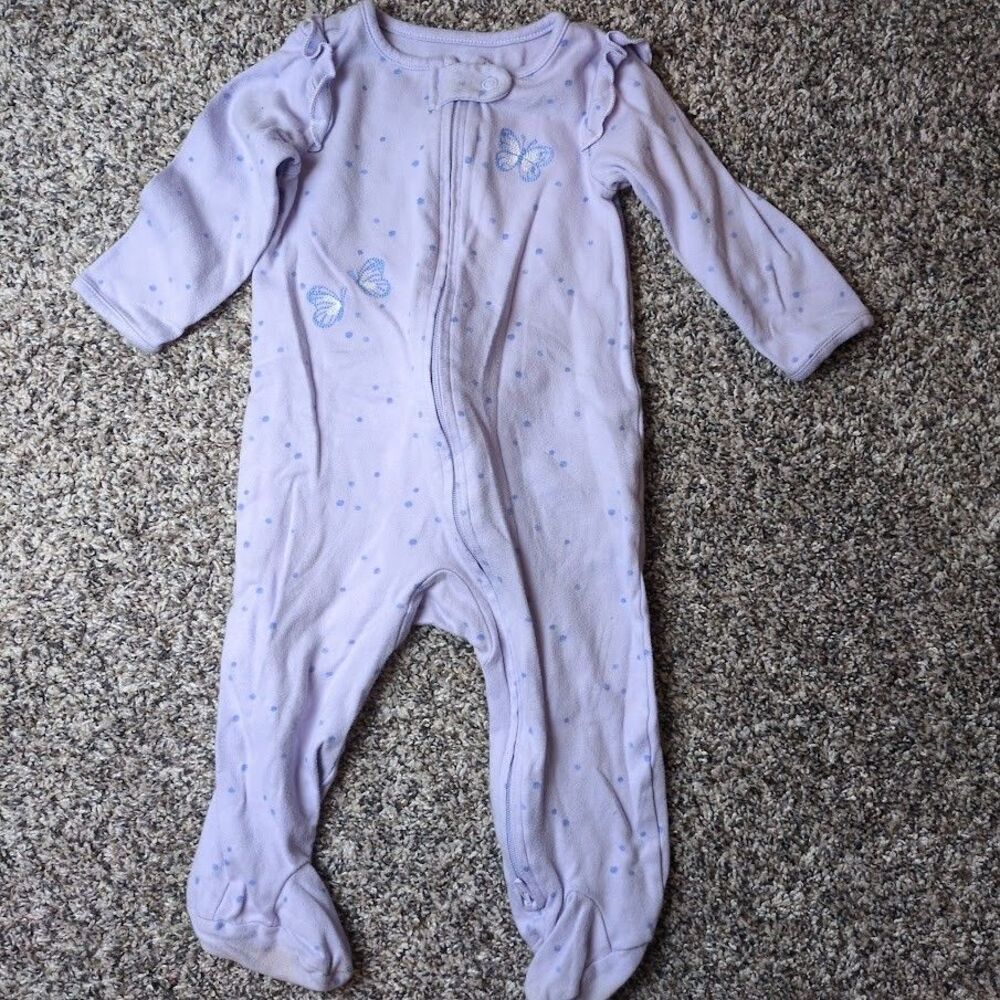 Carters Baby Girls 6-9 Months Butterfly Cotton Footed Pajamas Sleeper Purple Zip